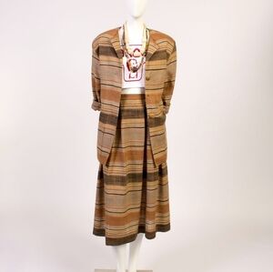 Christian Dior Vintage Tan Brown Summer Woven Linen Seperates Skirt Set Sz 4